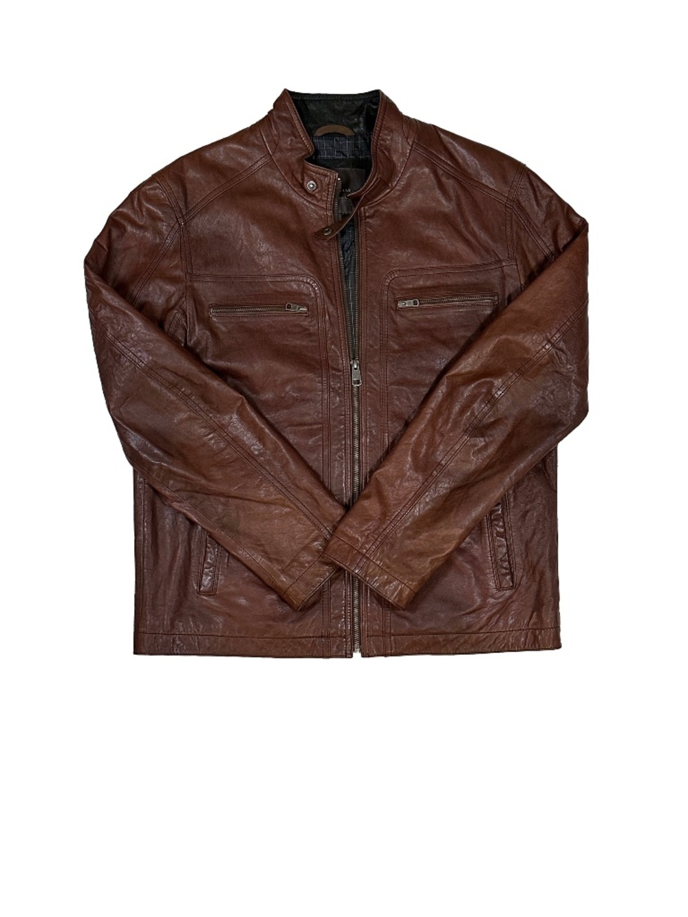 Cole Haan Brown Lambskin Leather Moto Cafe Racer Jacket Men’s M